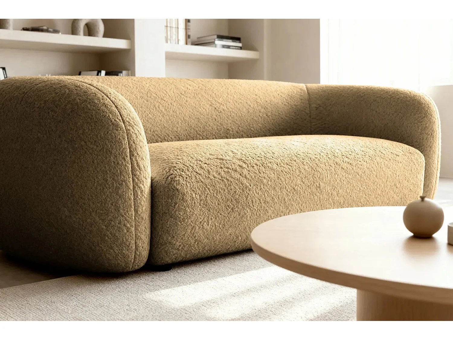 BAHIA 3 - Canapé droit en tissu bouclette 3 places - Café