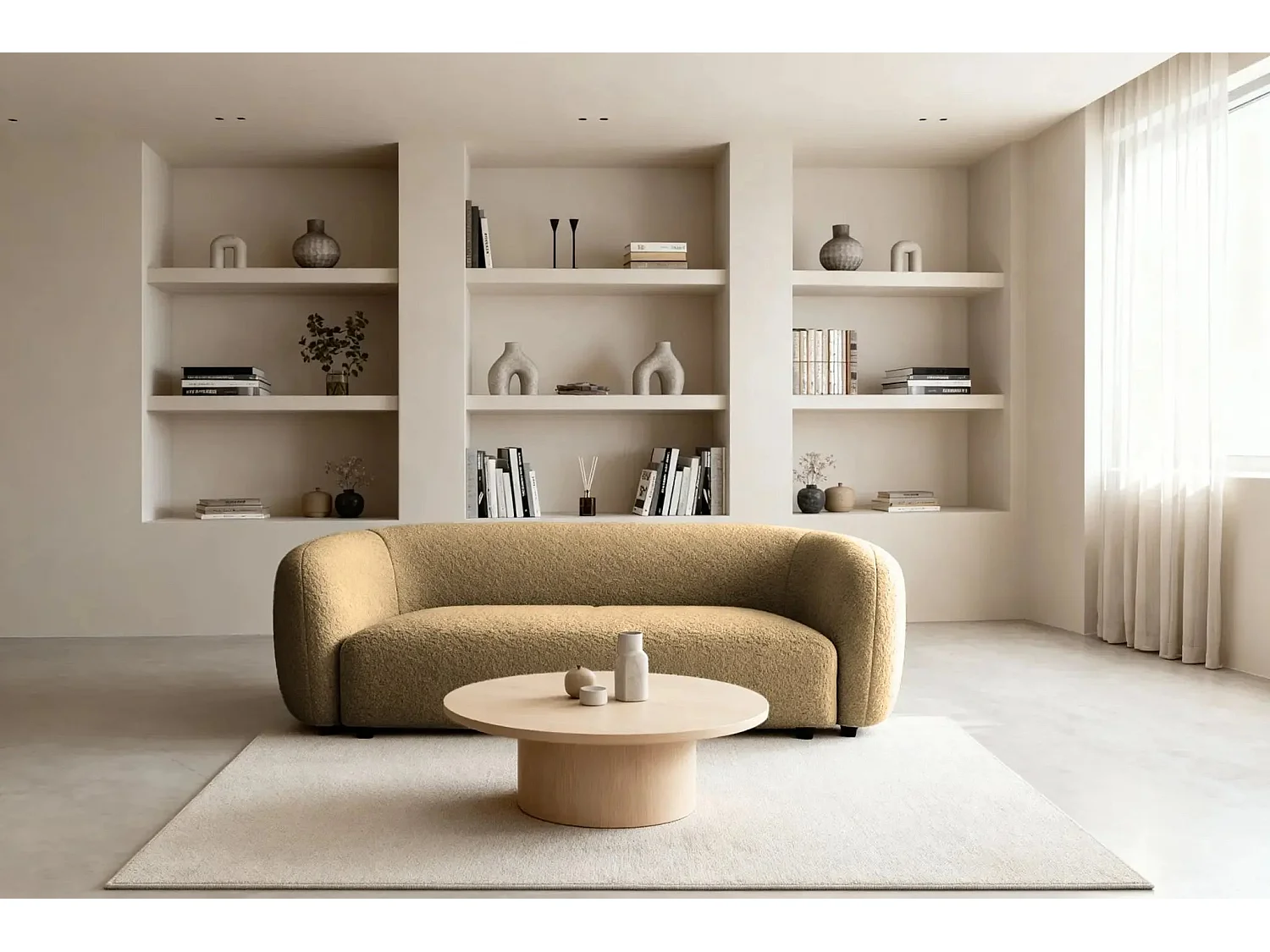 BAHIA 3 - Canapé droit en tissu bouclette 3 places - Café