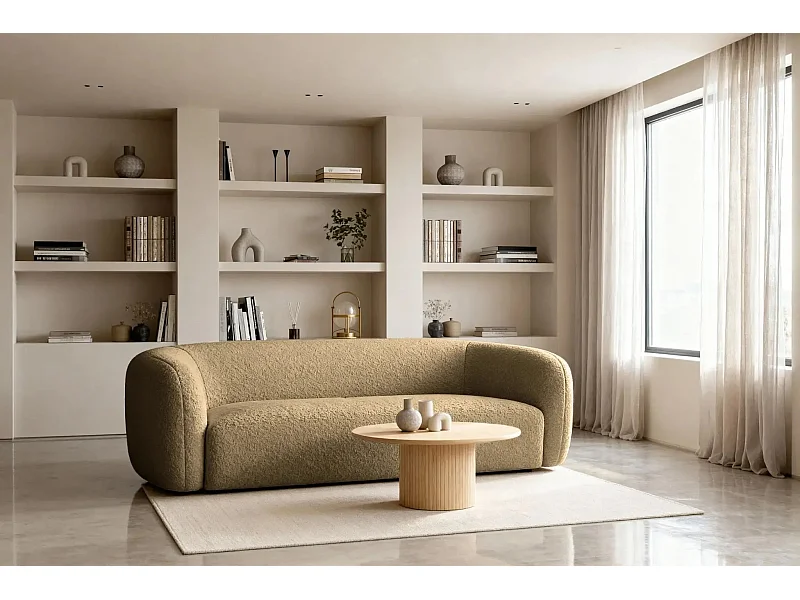 BAHIA 3 - Canapé droit en tissu bouclette 3 places - Café