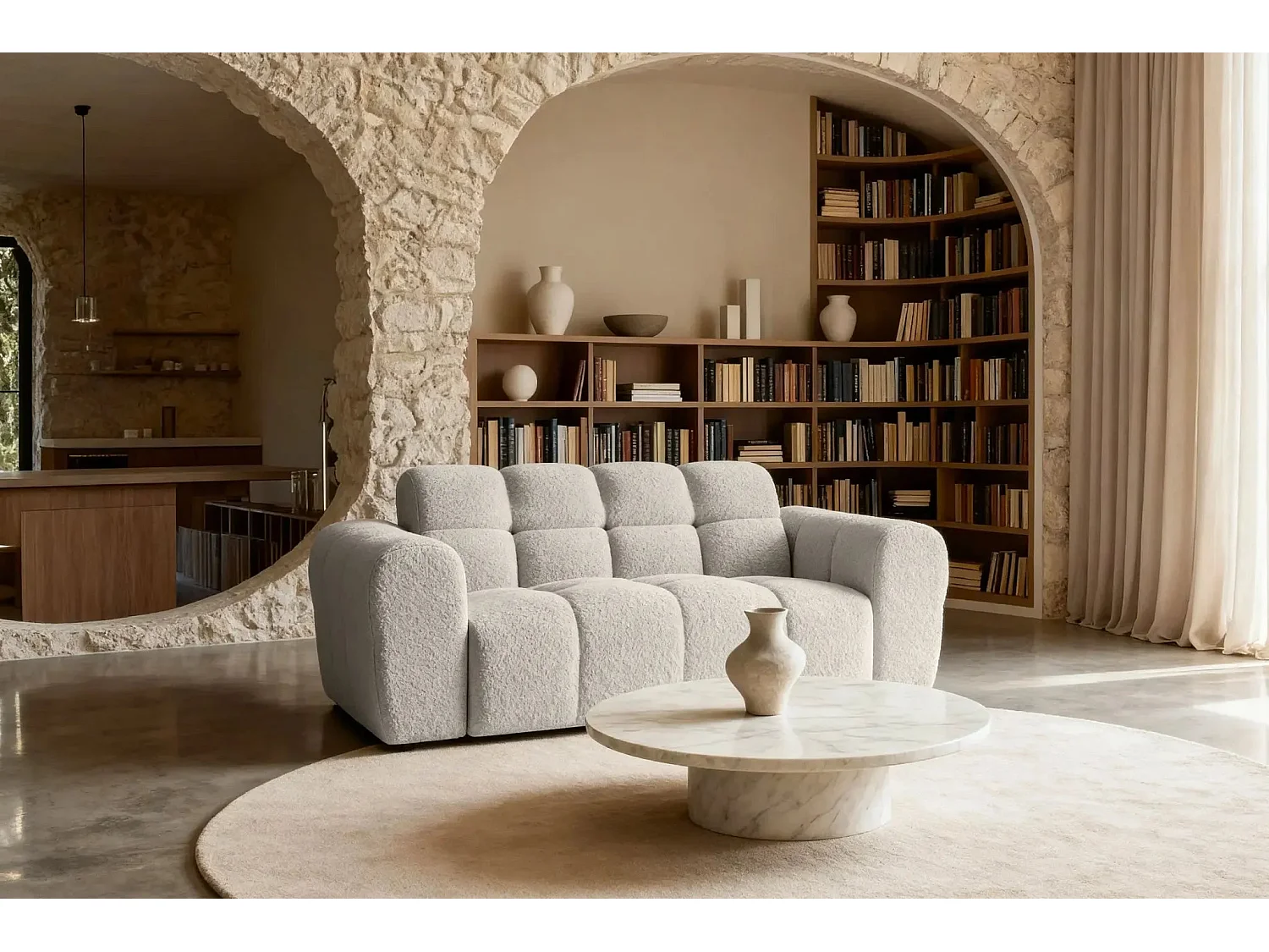 ALEXIA - Canapé droit tissu bouclette 2 places - Beige