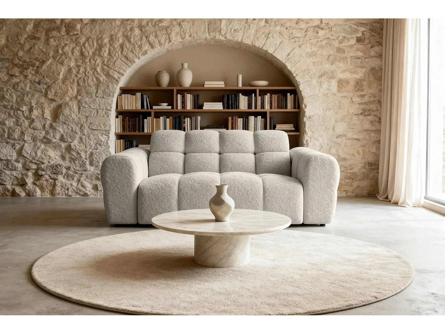 ALEXIA - Canapé droit tissu bouclette 2 places - Beige