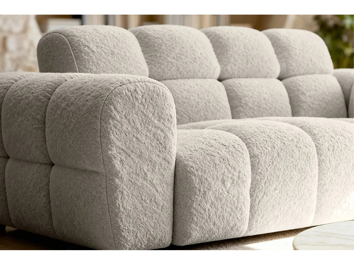 ALEXIA - Canapé droit tissu bouclette 2 places - Beige