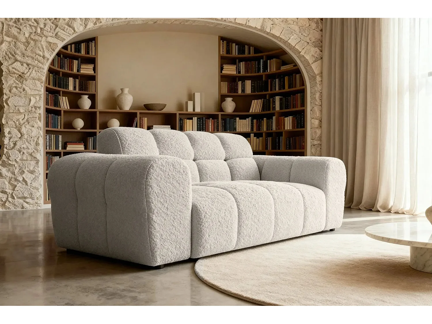 ALEXIA - Canapé droit tissu bouclette 2 places - Beige