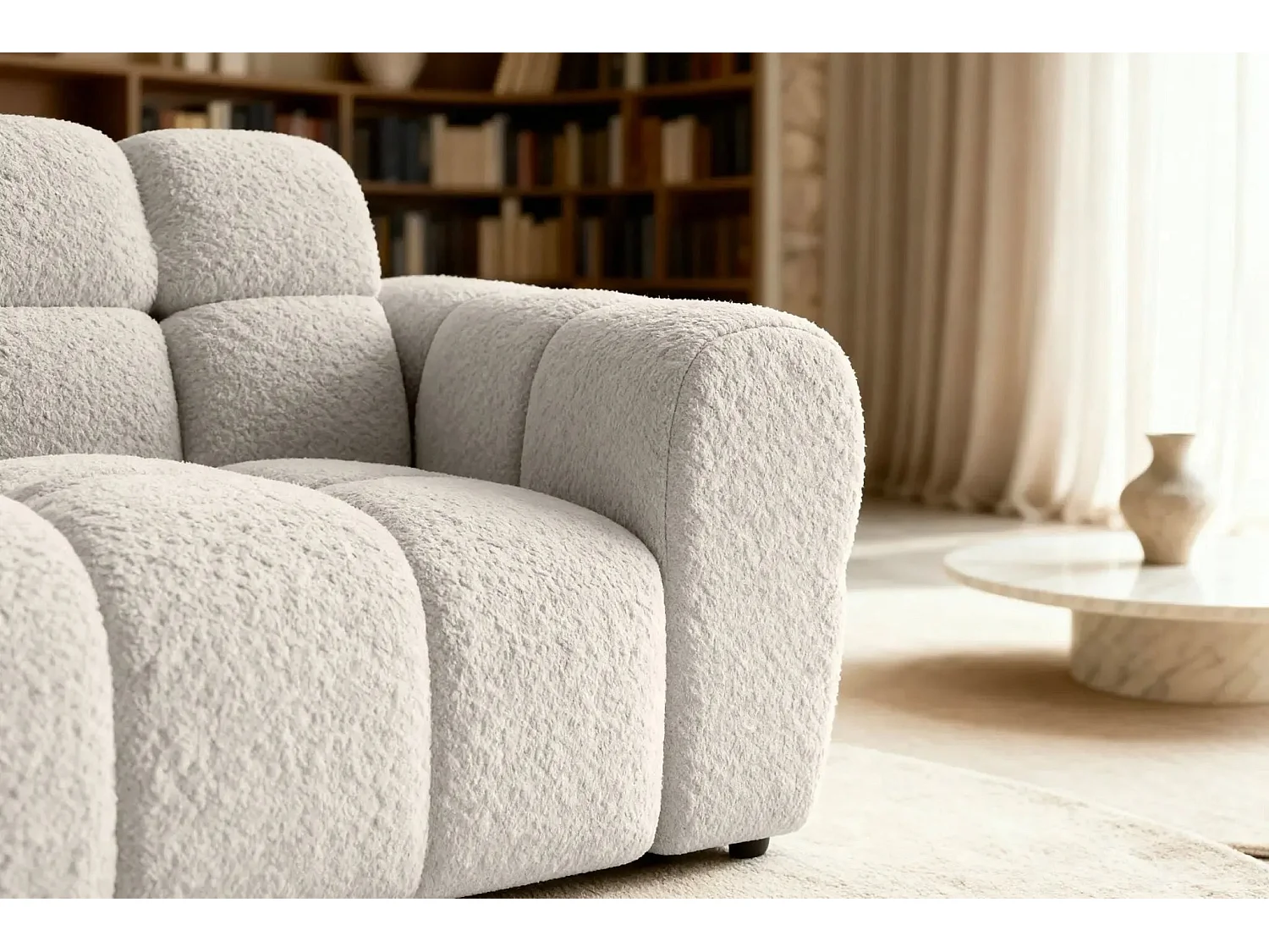 ALEXIA - Canapé droit tissu bouclette 2 places - Beige