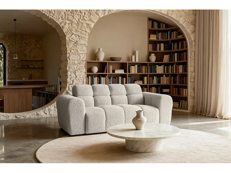 ALEXIA - Canapé droit tissu bouclette 2 places - Beige