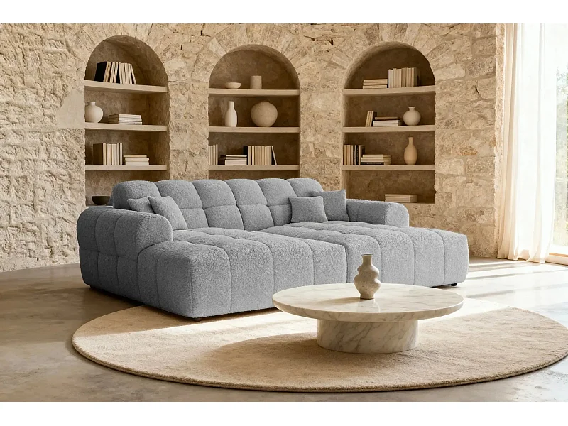 ALEXIA XL - Canapé droit tissu bouclette 4 places - Gris clair