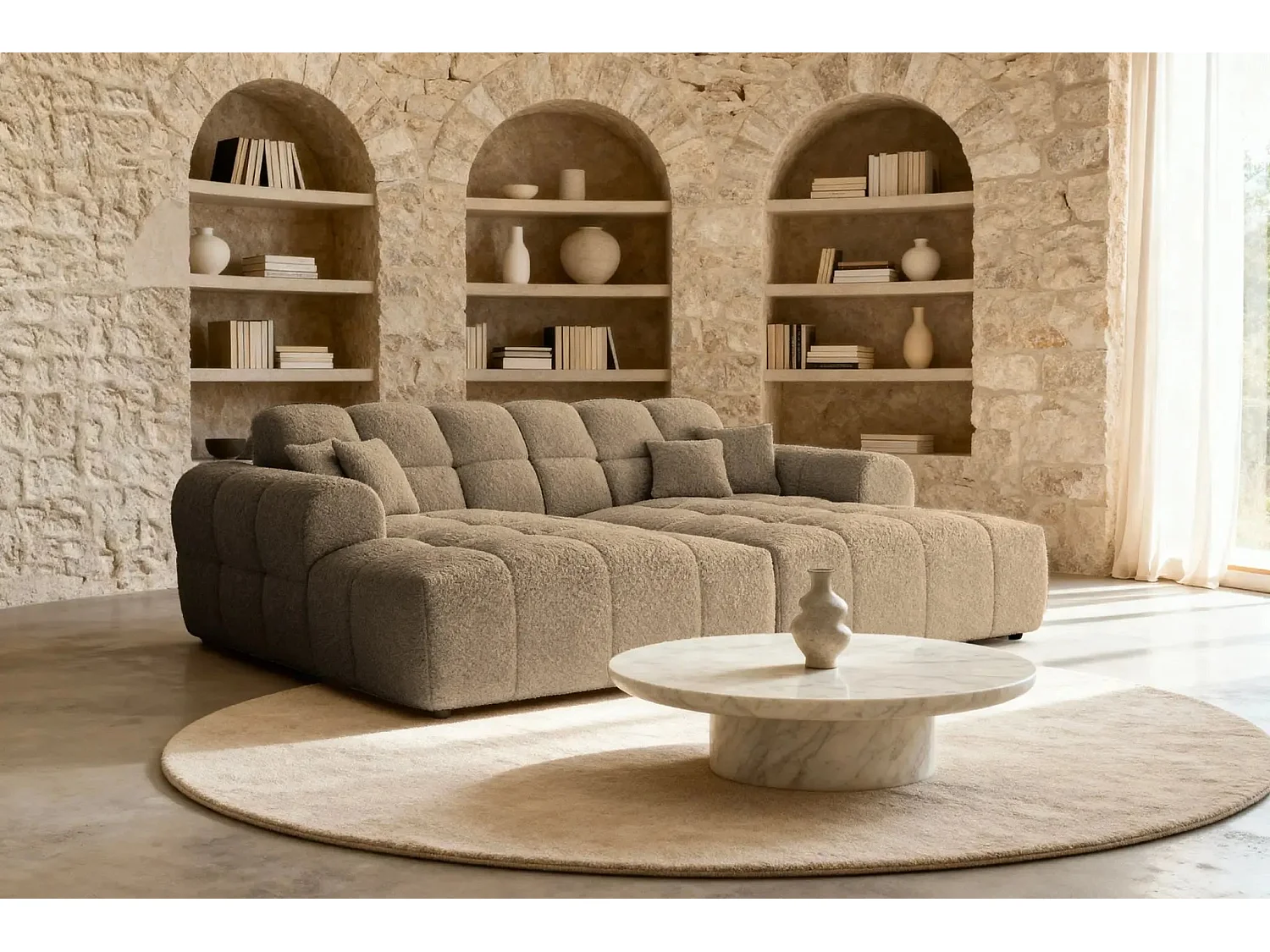 ALEXIA XL - Canapé droit tissu bouclette 4 places - Café