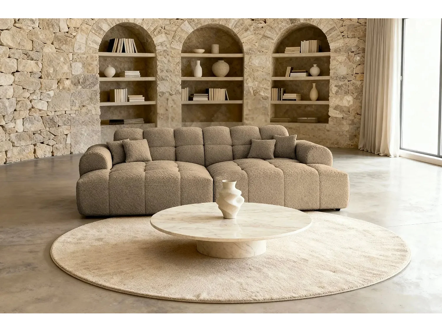 ALEXIA XL - Canapé droit tissu bouclette 4 places - Café