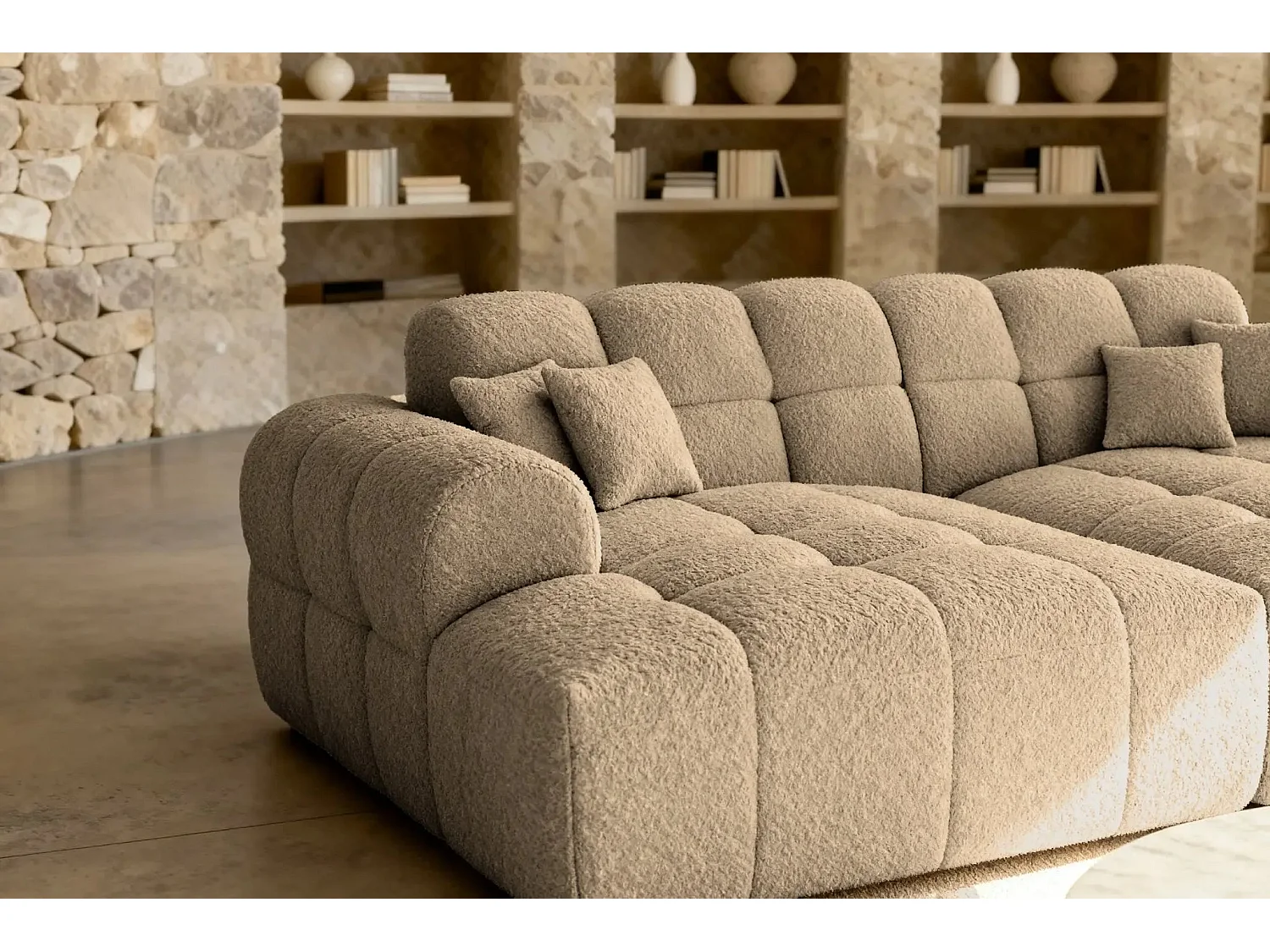 ALEXIA XL - Canapé droit tissu bouclette 4 places - Café