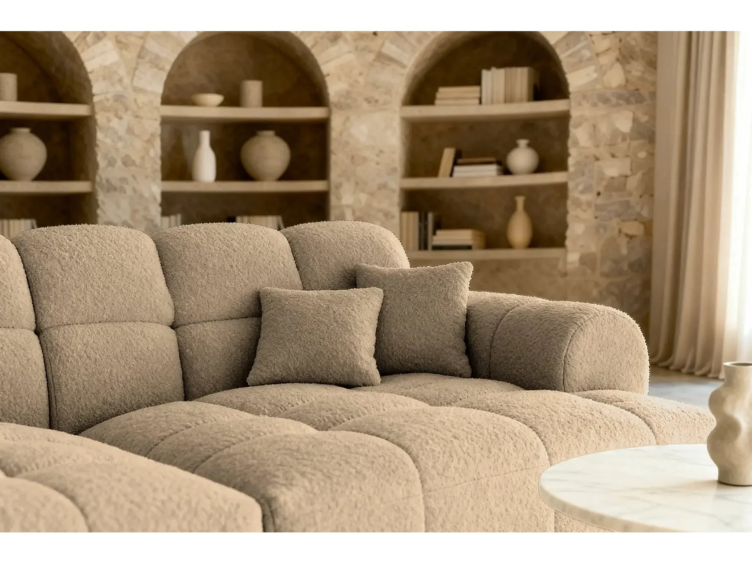 ALEXIA XL - Canapé droit tissu bouclette 4 places - Café