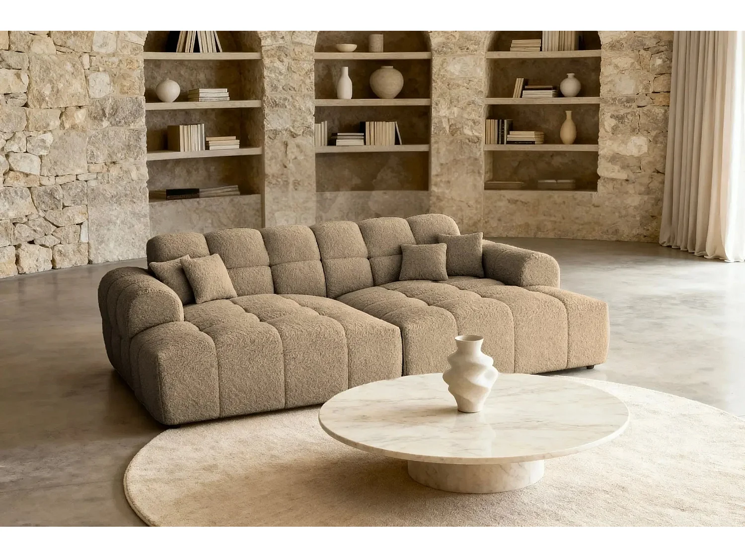 ALEXIA XL - Canapé droit tissu bouclette 4 places - Café