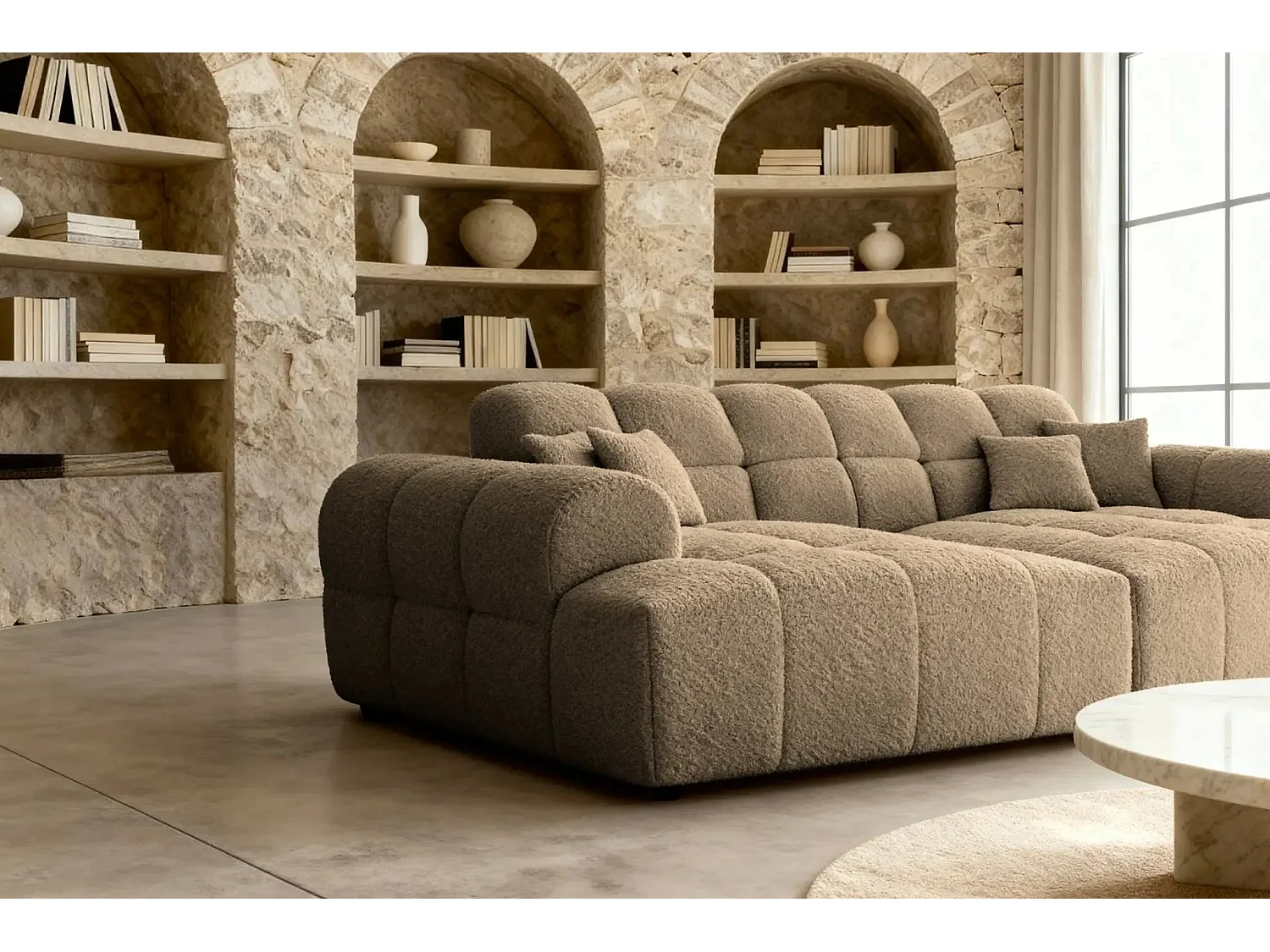 ALEXIA XL - Canapé droit tissu bouclette 4 places - Café