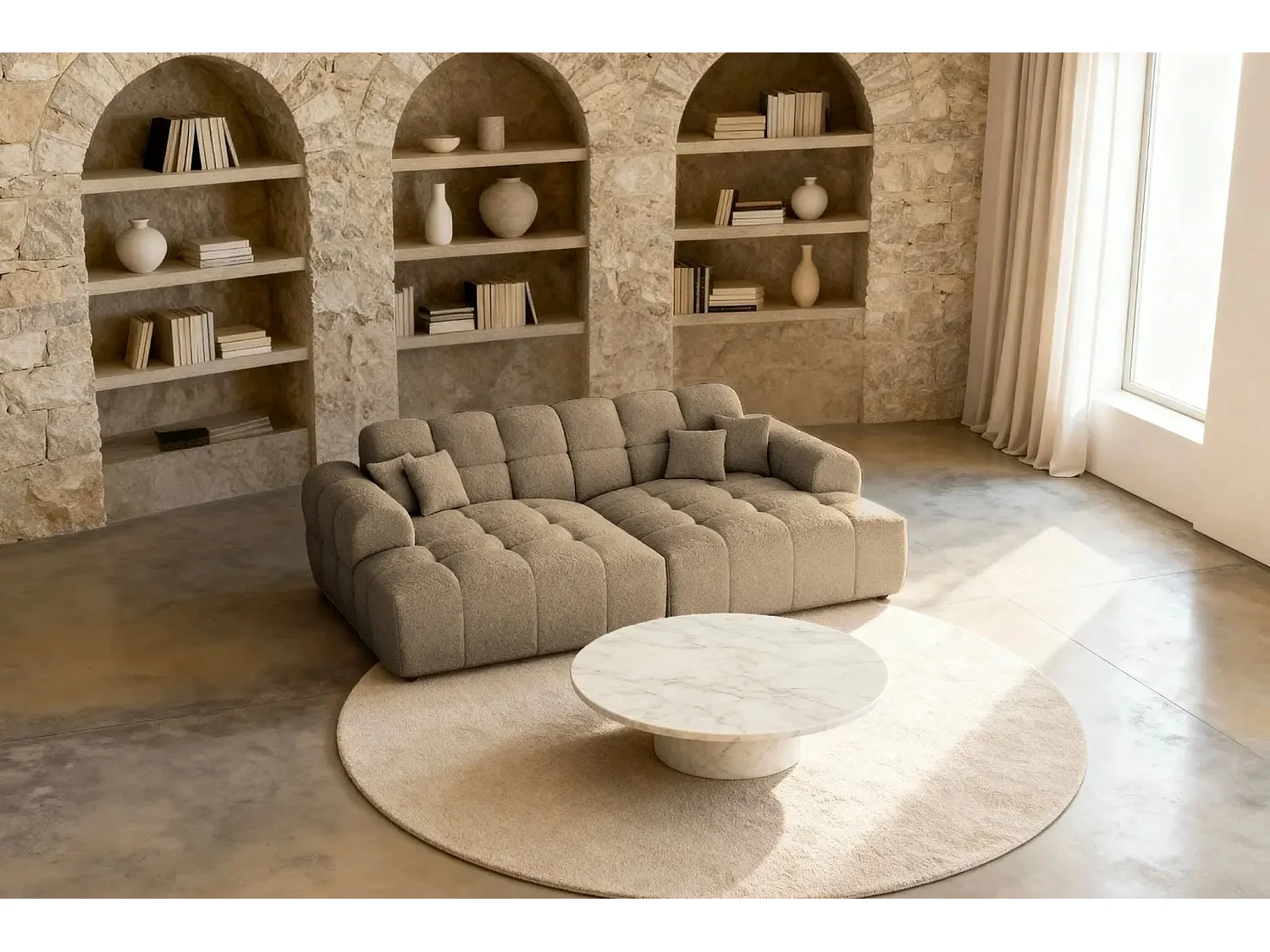 ALEXIA XL - Canapé droit tissu bouclette 4 places - Café