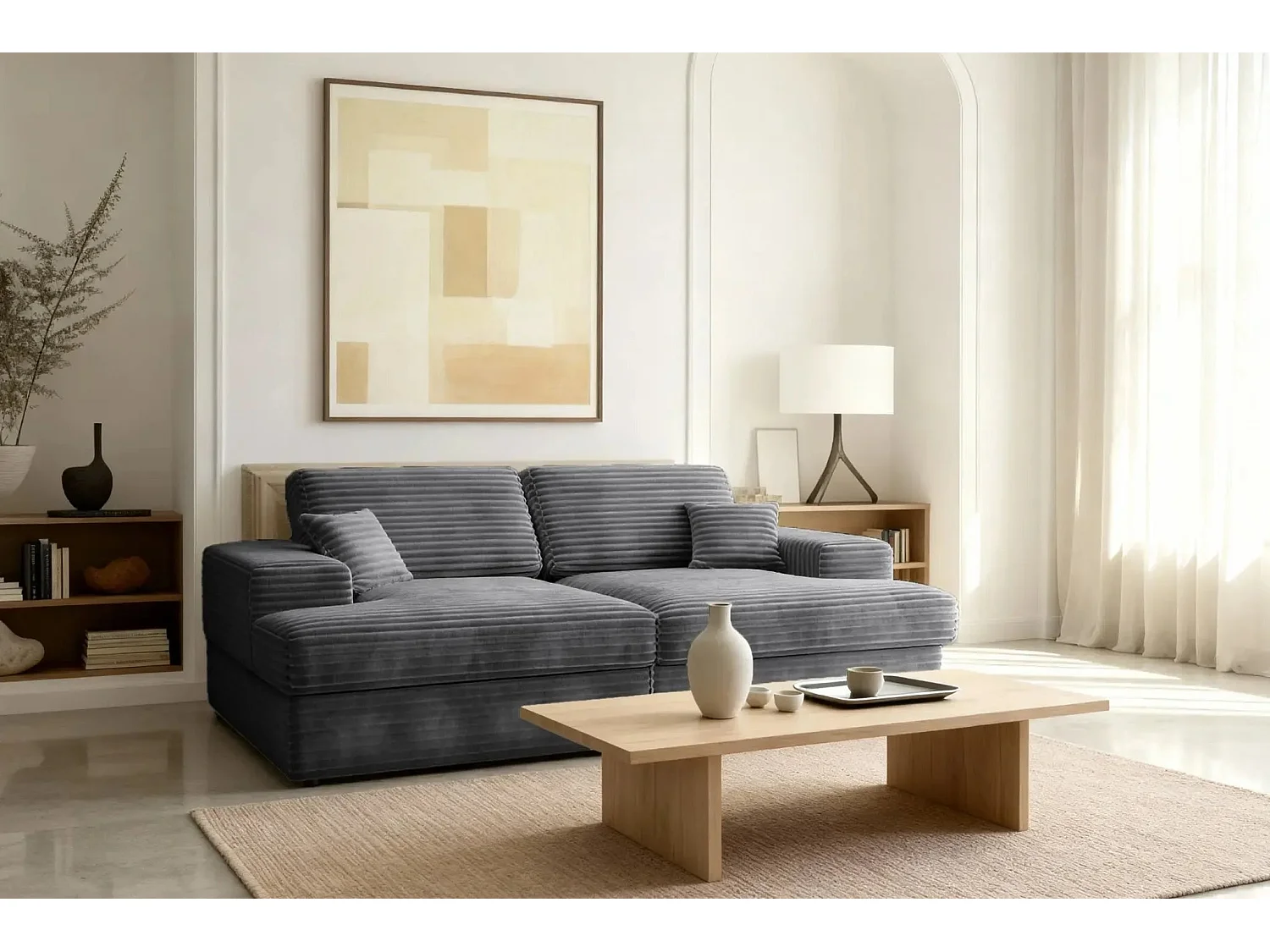 LISBONNE XL - Canapé droit XL 3 places - Gris anthracite