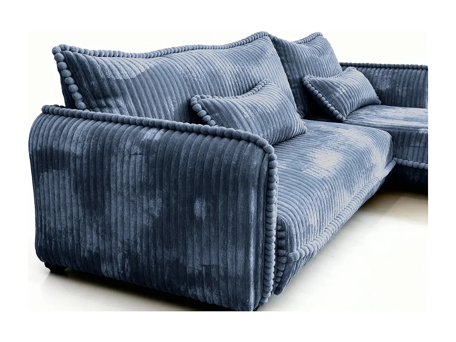 CALIE - Canapé d'angle velours côtelé 3 places - Bleu - Gauche