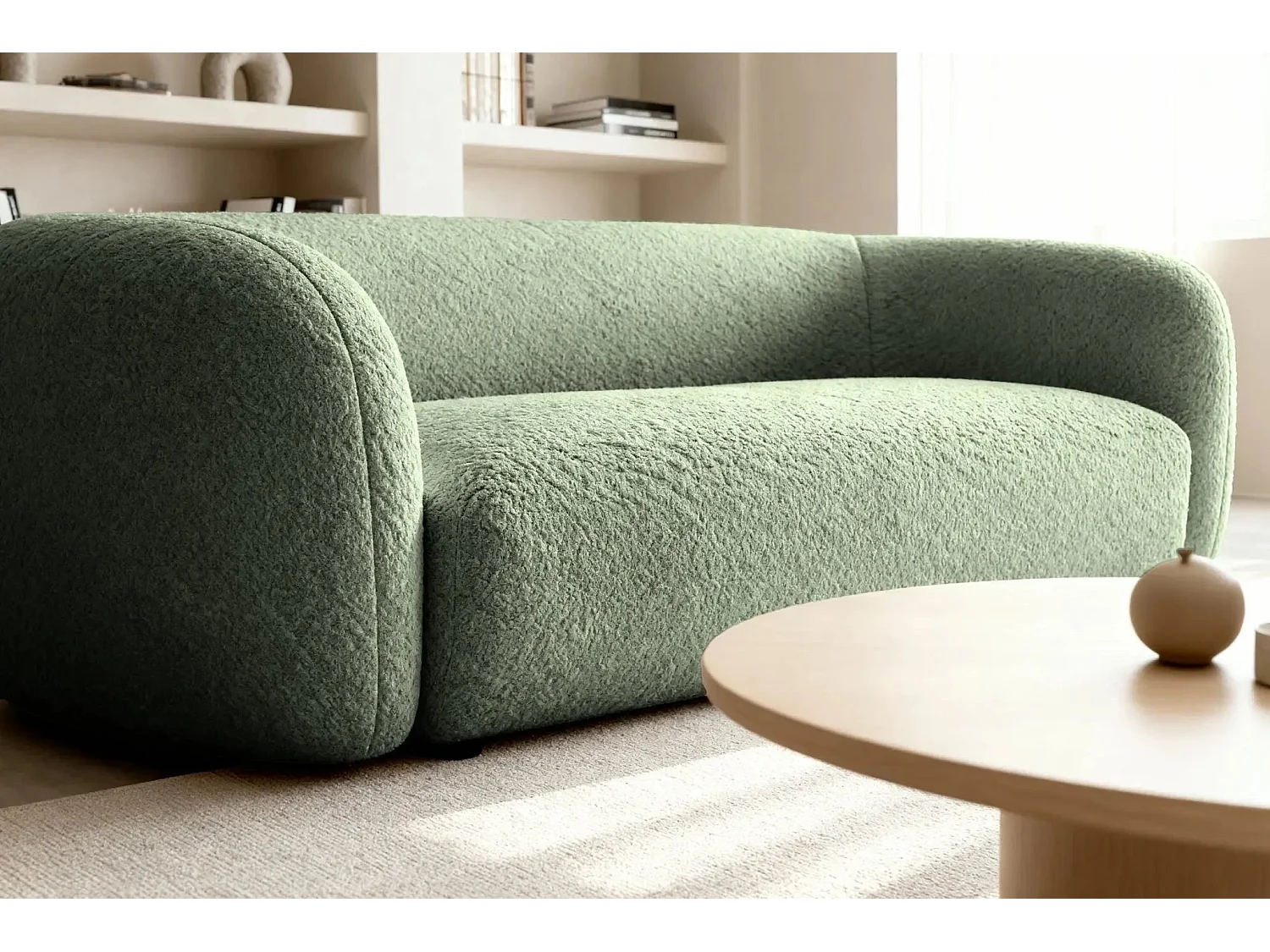 BAHIA 3 - Canapé droit en tissu bouclette 3 places - Vert