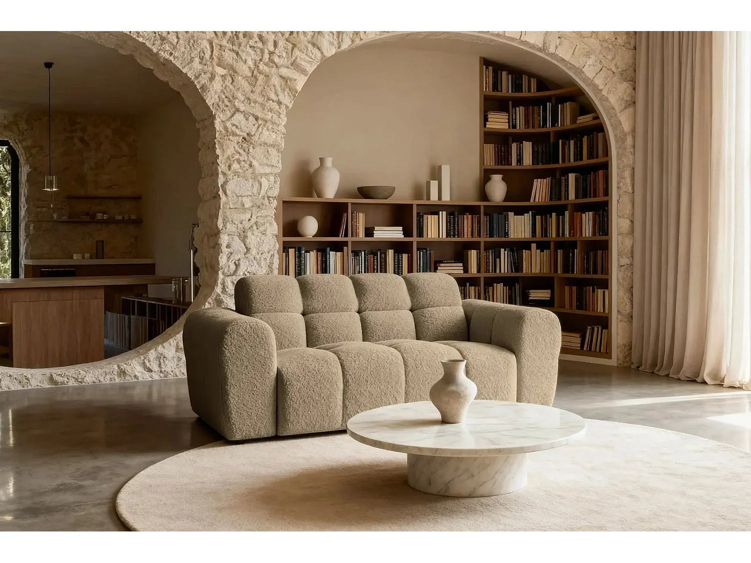 ALEXIA - Canapé droit tissu bouclette 2 places - Café