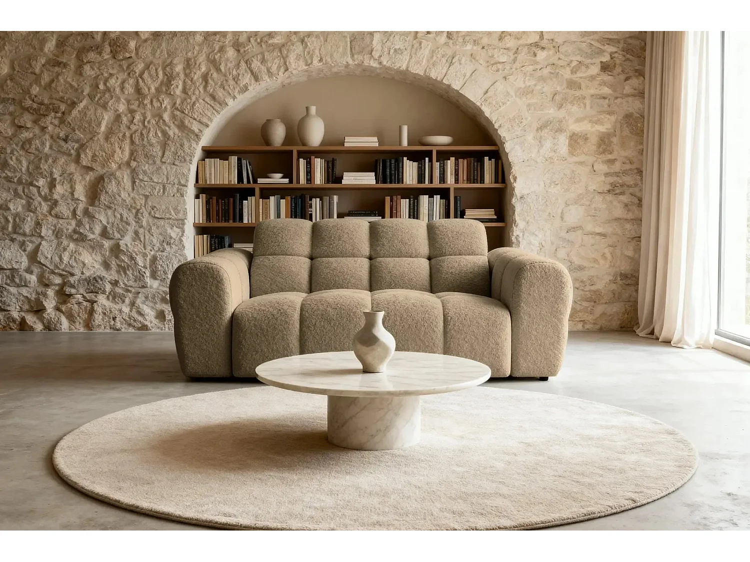 ALEXIA - Canapé droit tissu bouclette 2 places - Café