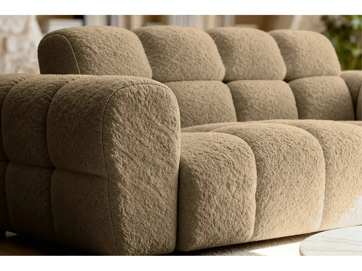 ALEXIA - Canapé droit tissu bouclette 2 places - Café