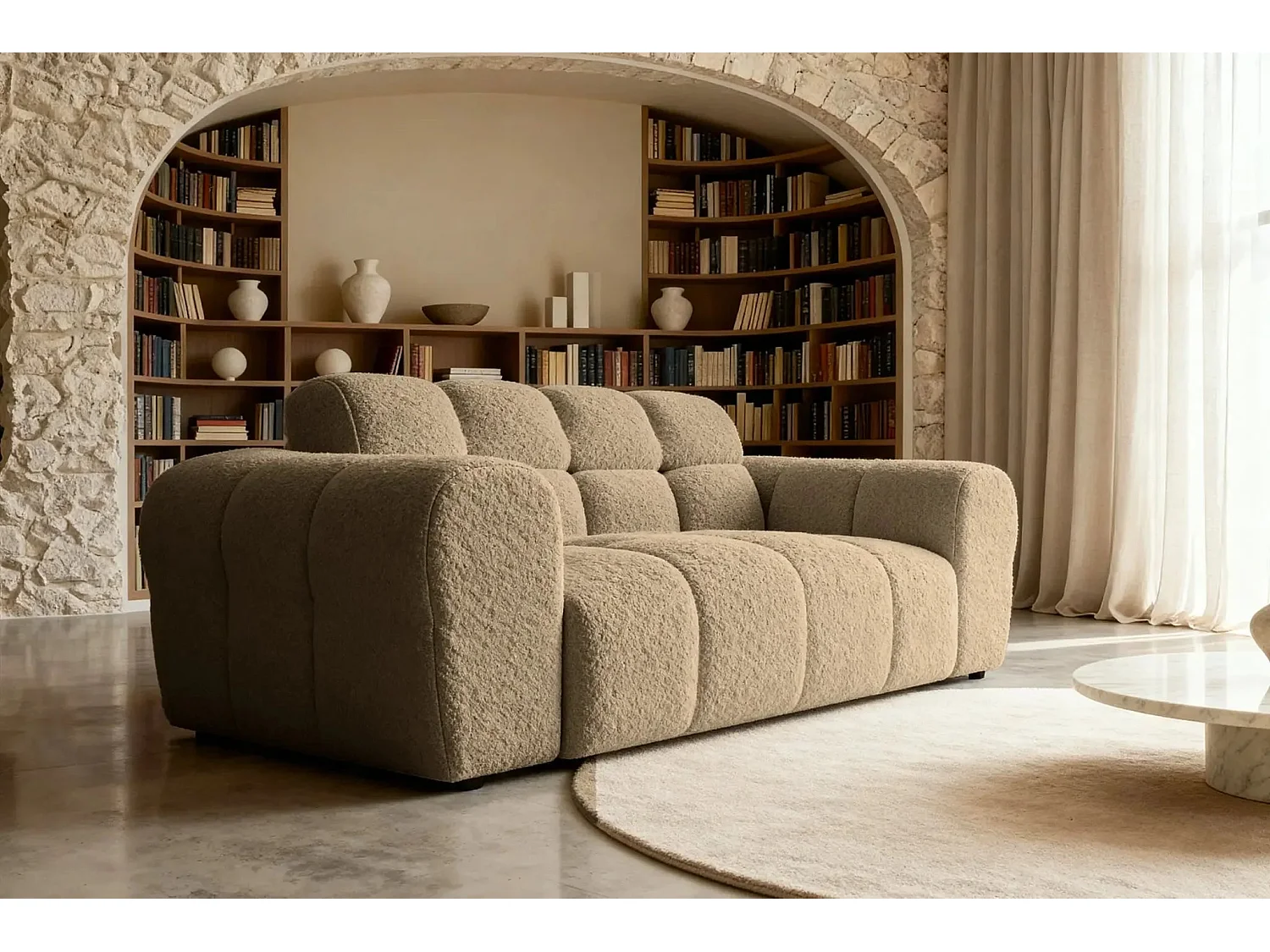 ALEXIA - Canapé droit tissu bouclette 2 places - Café