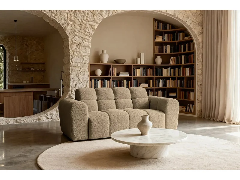 ALEXIA - Canapé droit tissu bouclette 2 places - Café