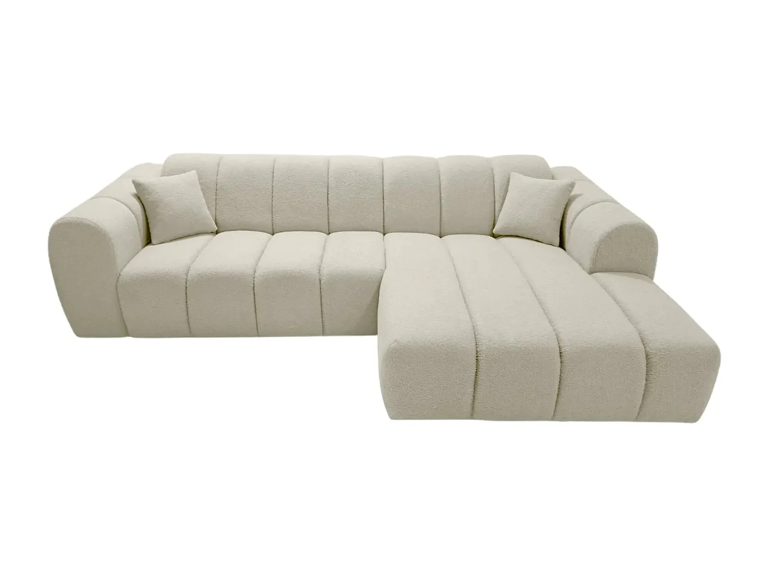 LAURA - Canapé d'angle tissu bouclette 4 places - Beige - Gauche