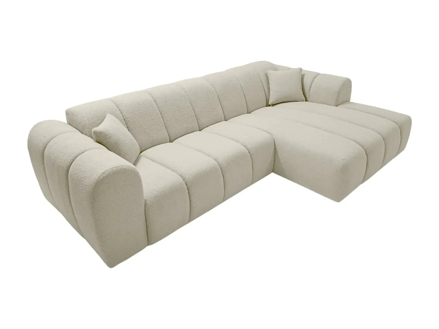 LAURA - Canapé d'angle tissu bouclette 4 places - Beige - Gauche