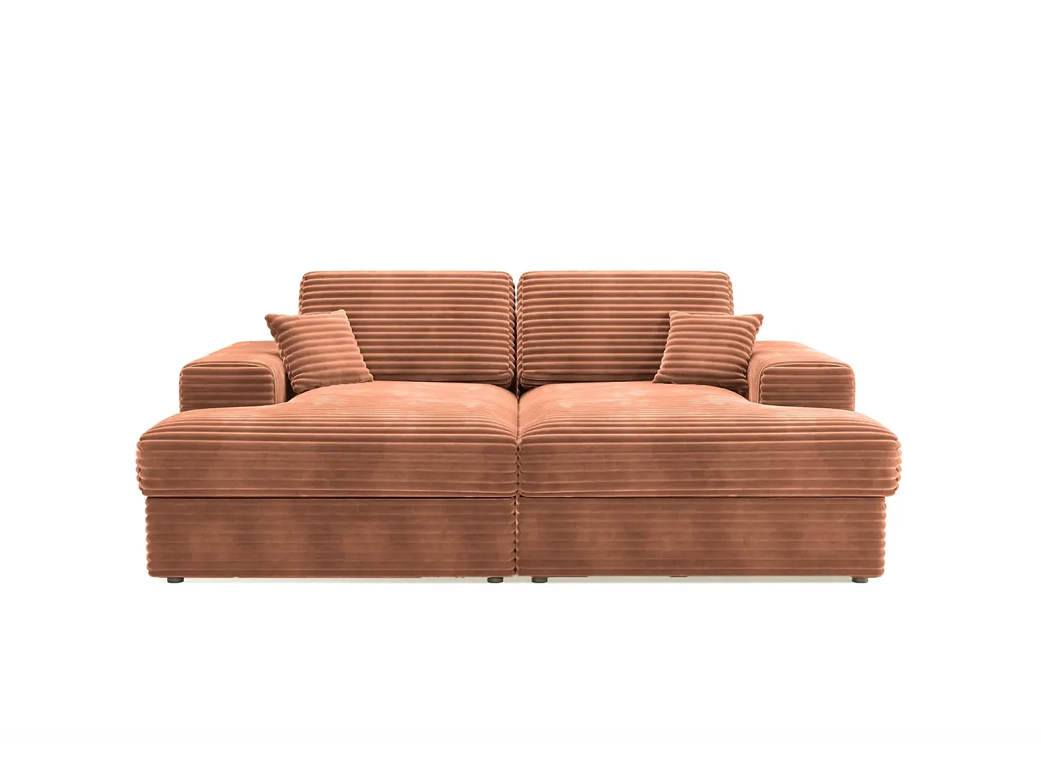 LISBONNE XL - Canapé droit XL gros velours côtelé 3 places Terracotta
