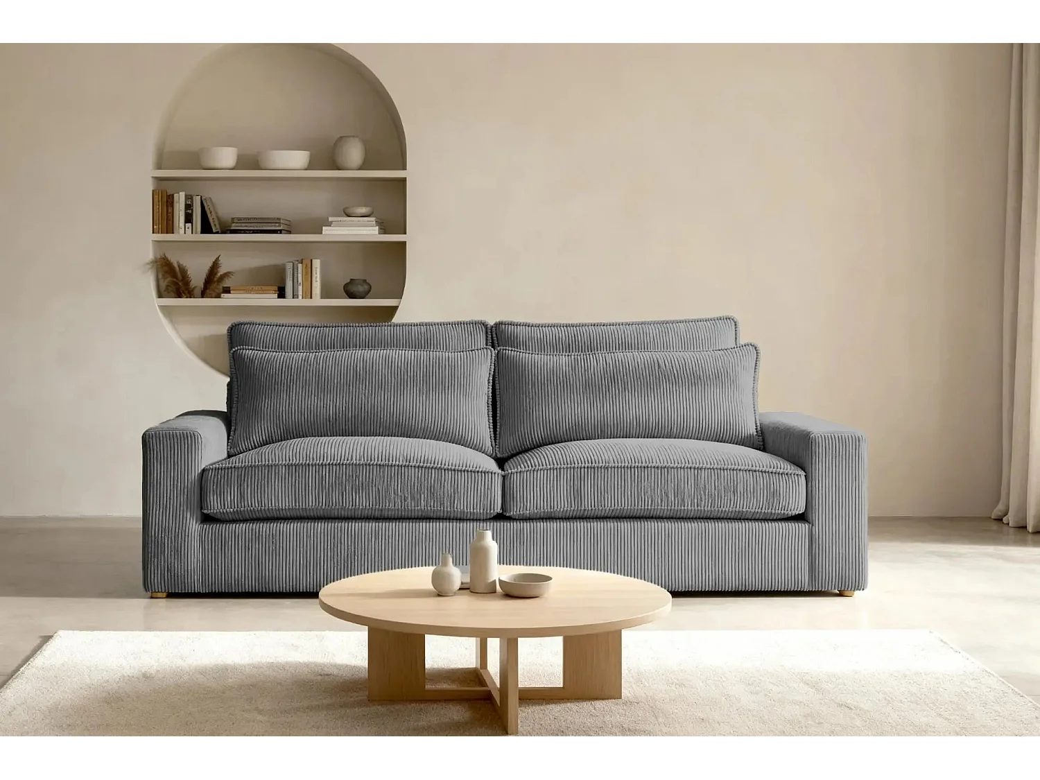 HENRY - Canapé droit velours côtelé 2 places - Gris foncé