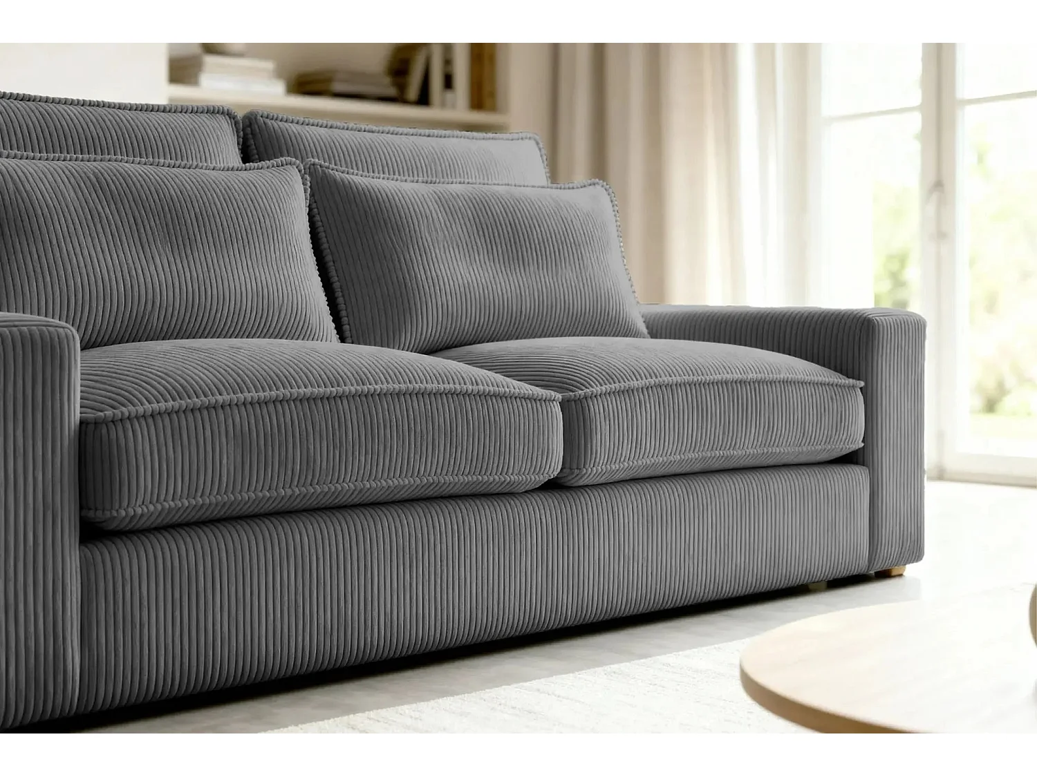 HENRY - Canapé droit velours côtelé 2 places - Gris foncé