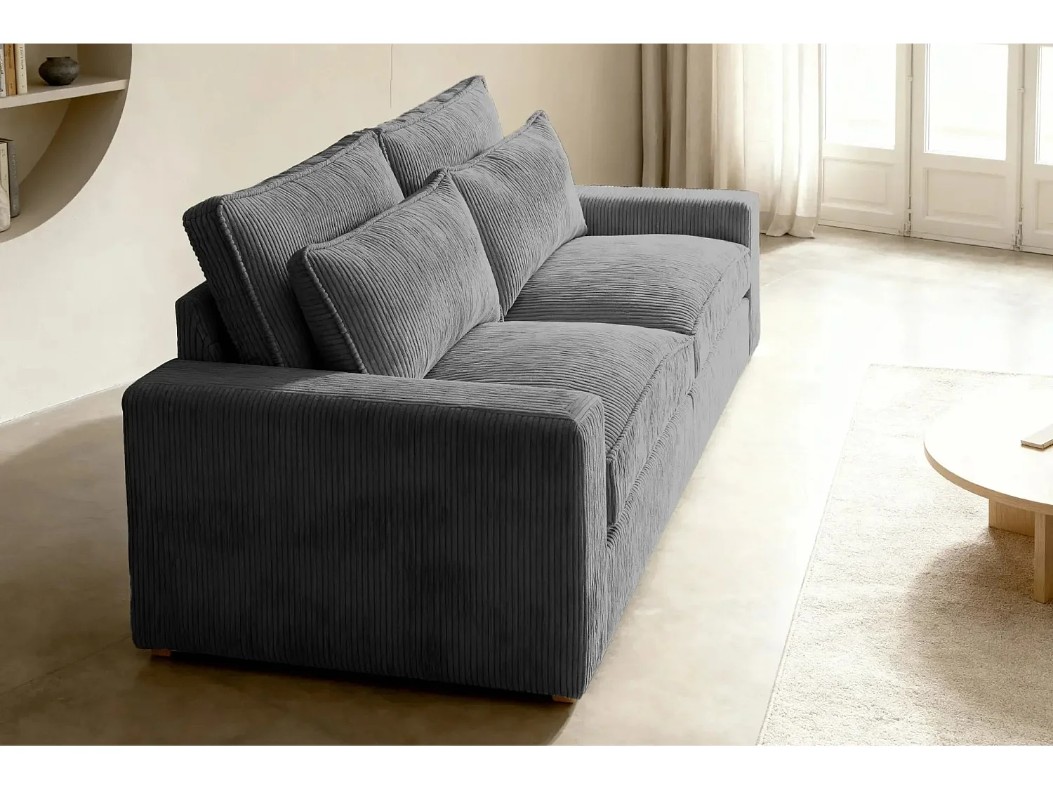 HENRY - Canapé droit velours côtelé 2 places - Gris foncé