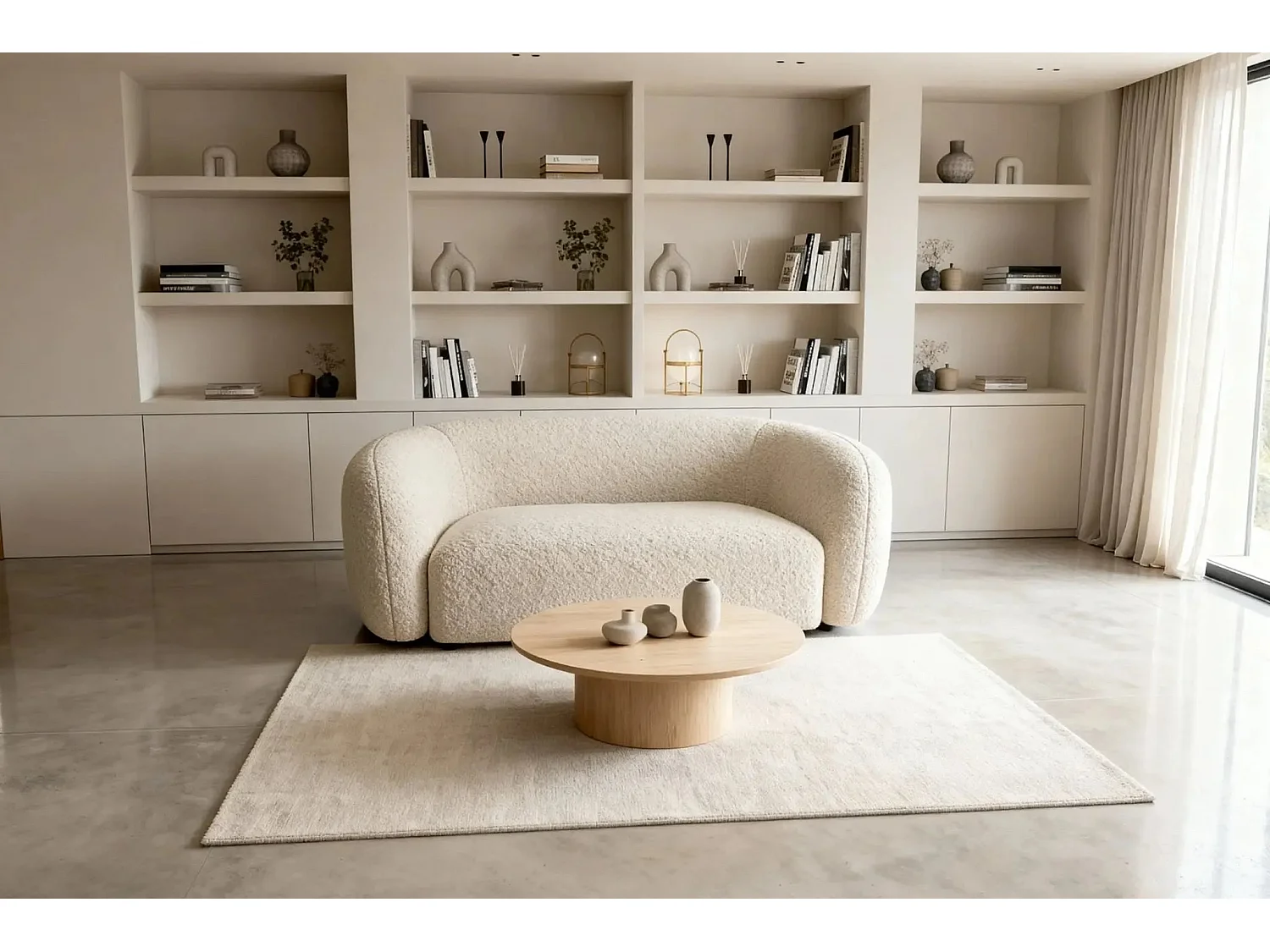 BAHIA - Canapé droit tissu bouclette 2 places - Beige