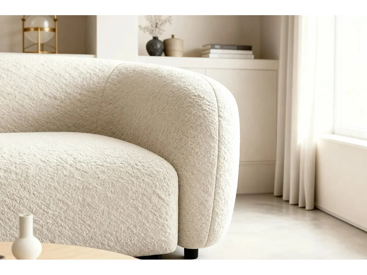 BAHIA - Canapé droit tissu bouclette 2 places - Beige