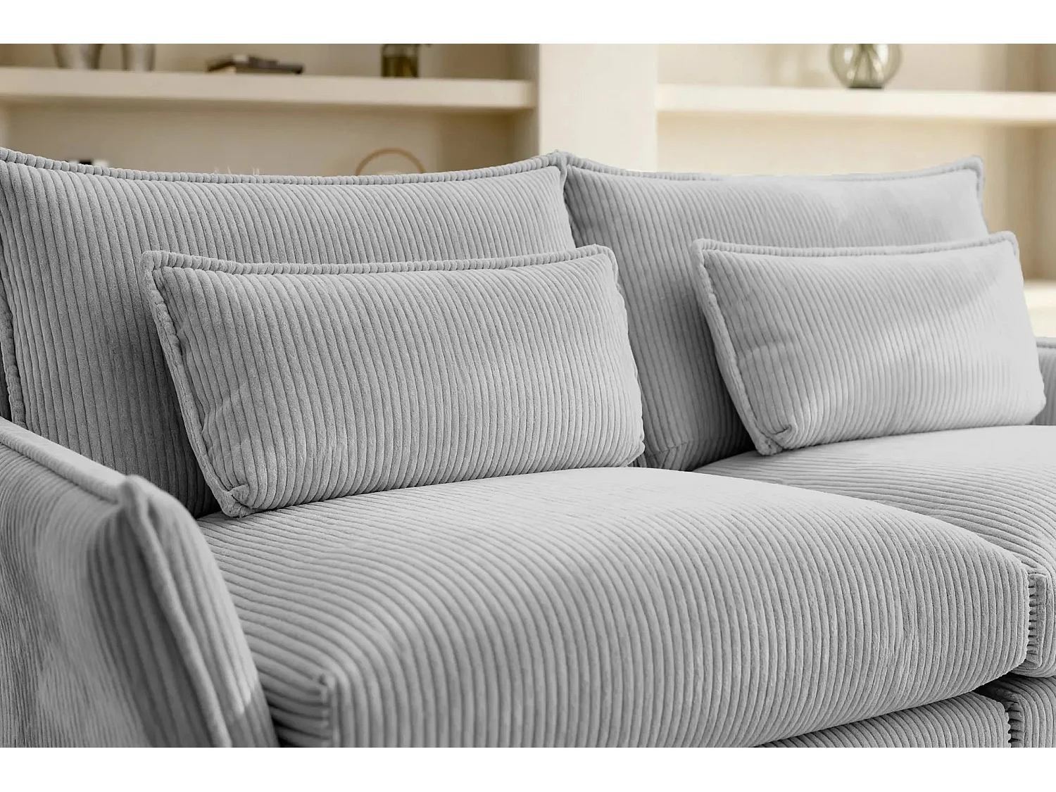 ANGELE - Canapé droit velours côtelé 2 places - Gris clair