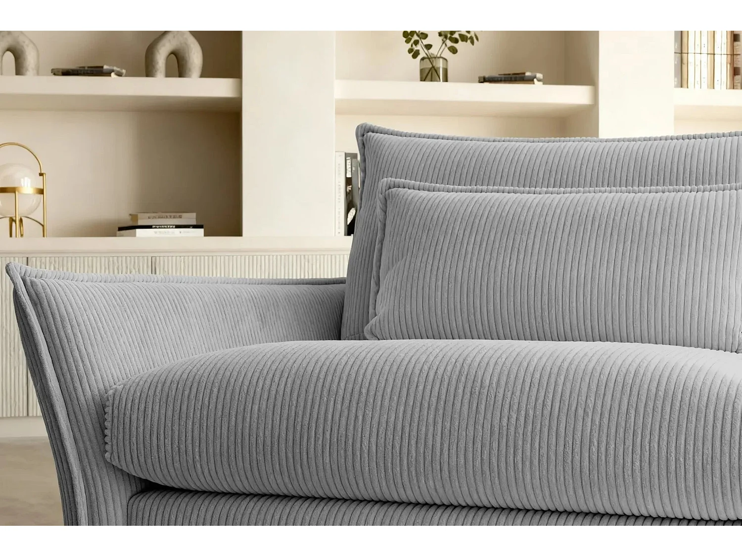 ANGELE - Canapé droit velours côtelé 2 places - Gris clair