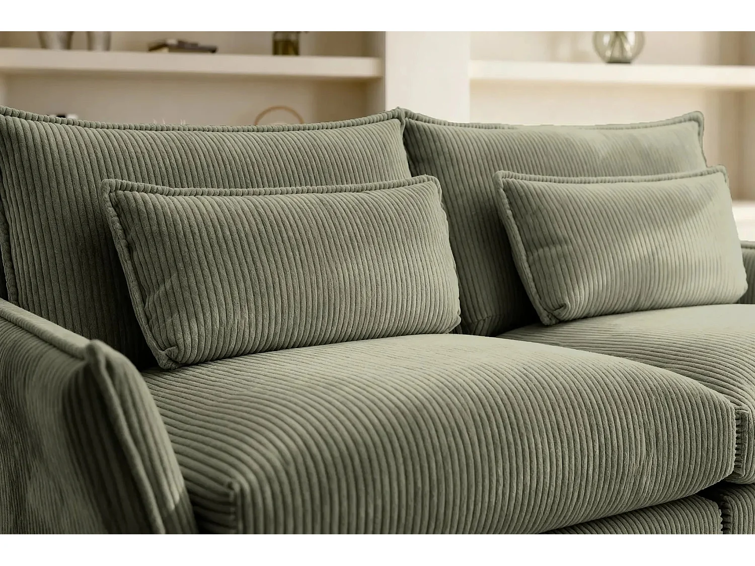 ANGELE - Canapé droit velours côtelé 2 places - Vert