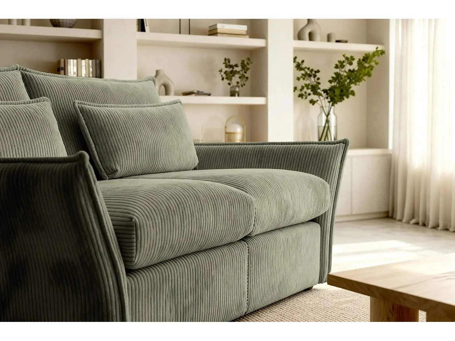 ANGELE - Canapé droit velours côtelé 2 places - Vert