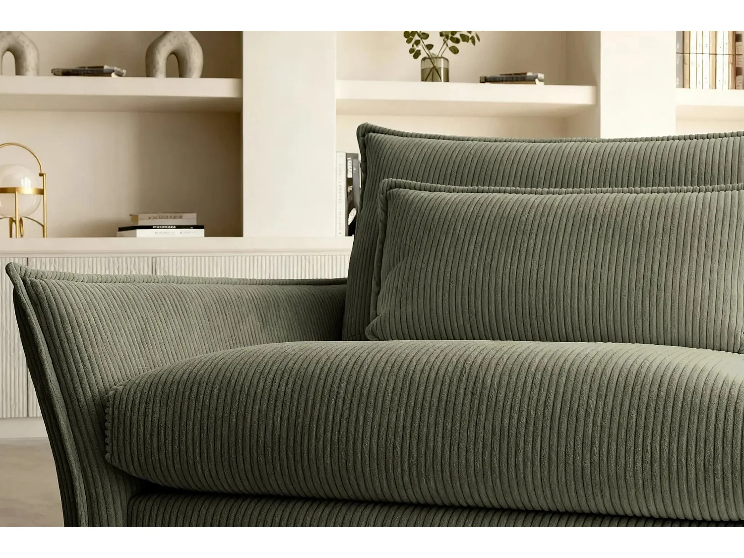 ANGELE - Canapé droit velours côtelé 2 places - Vert