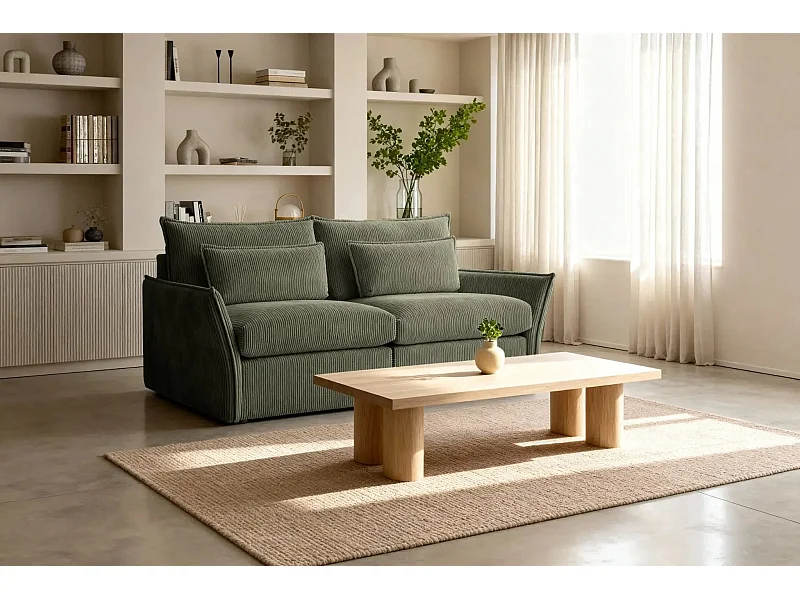 ANGELE - Canapé droit velours côtelé 2 places - Vert