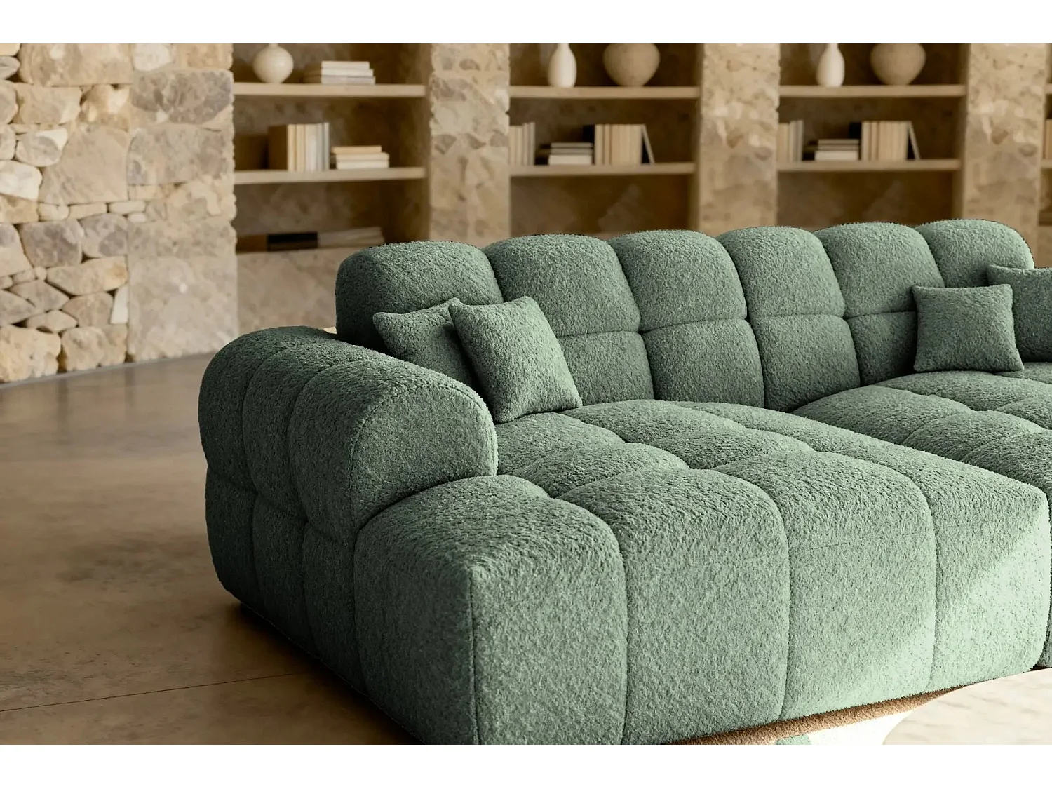 ALEXIA XL - Canapé droit tissu bouclette 4 places - Vert