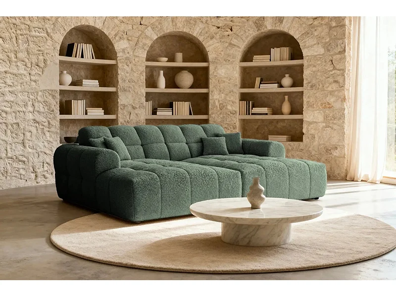 ALEXIA XL - Canapé droit tissu bouclette 4 places - Vert
