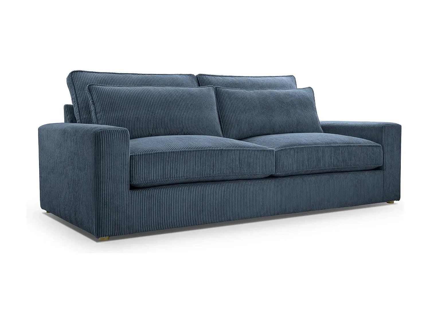 HENRY - Canapé droit velours côtelé 2 places - Bleu