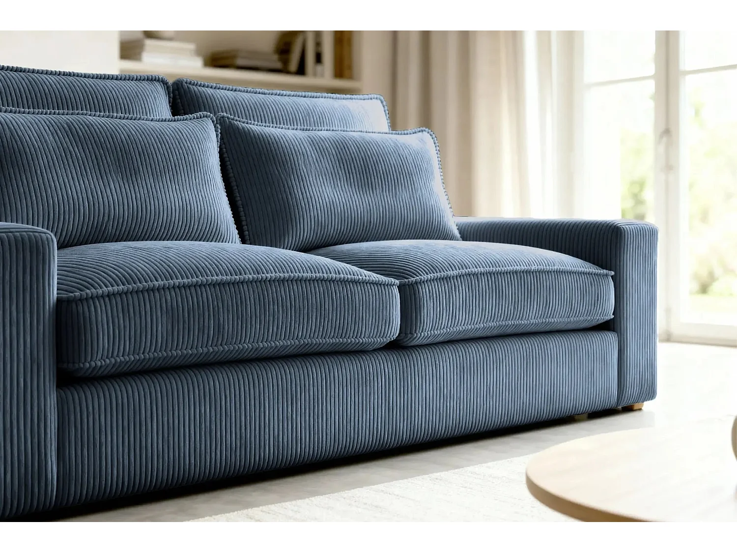 HENRY - Canapé droit velours côtelé 2 places - Bleu