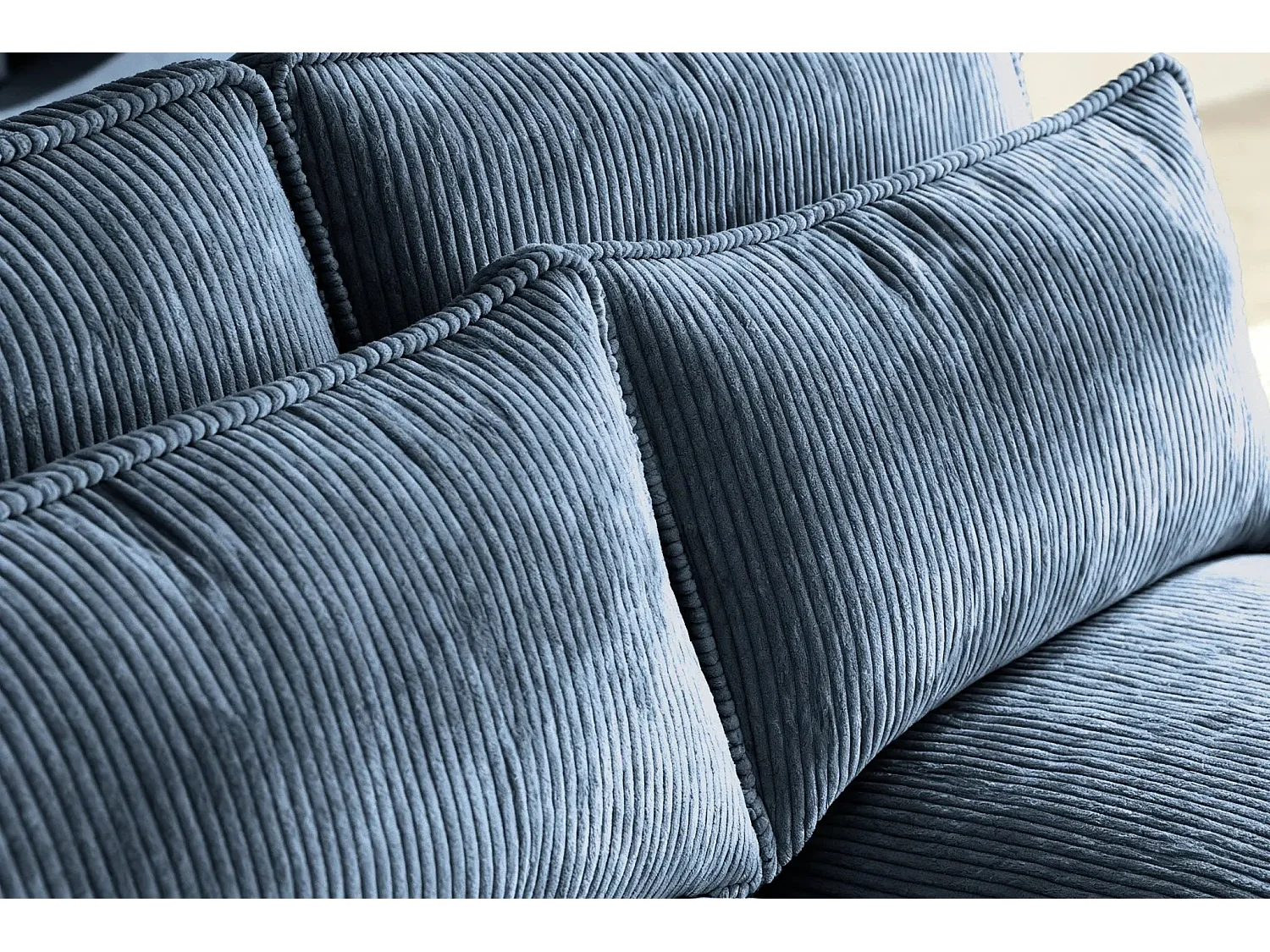 HENRY - Canapé droit velours côtelé 2 places - Bleu