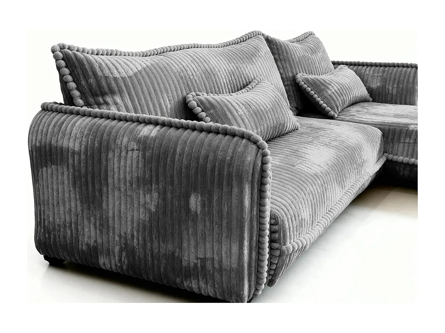 CALIE - Canapé d'angle velours côtelé 3 places - Gris foncé - Droit