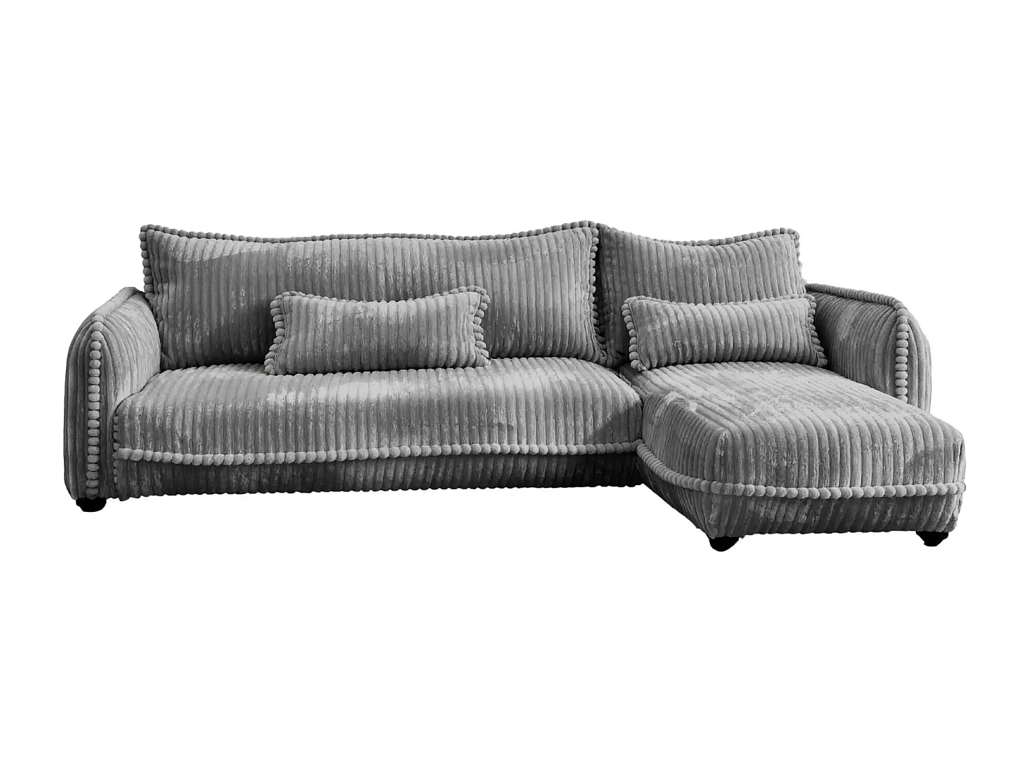 CALIE - Canapé d'angle velours côtelé 3 places - Gris foncé - Droit