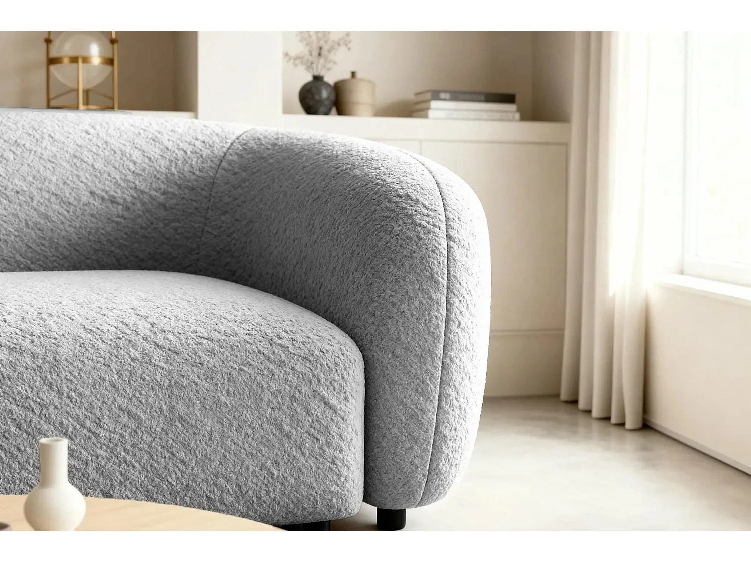 BAHIA - Canapé droit tissu bouclette 2 places - Gris clair