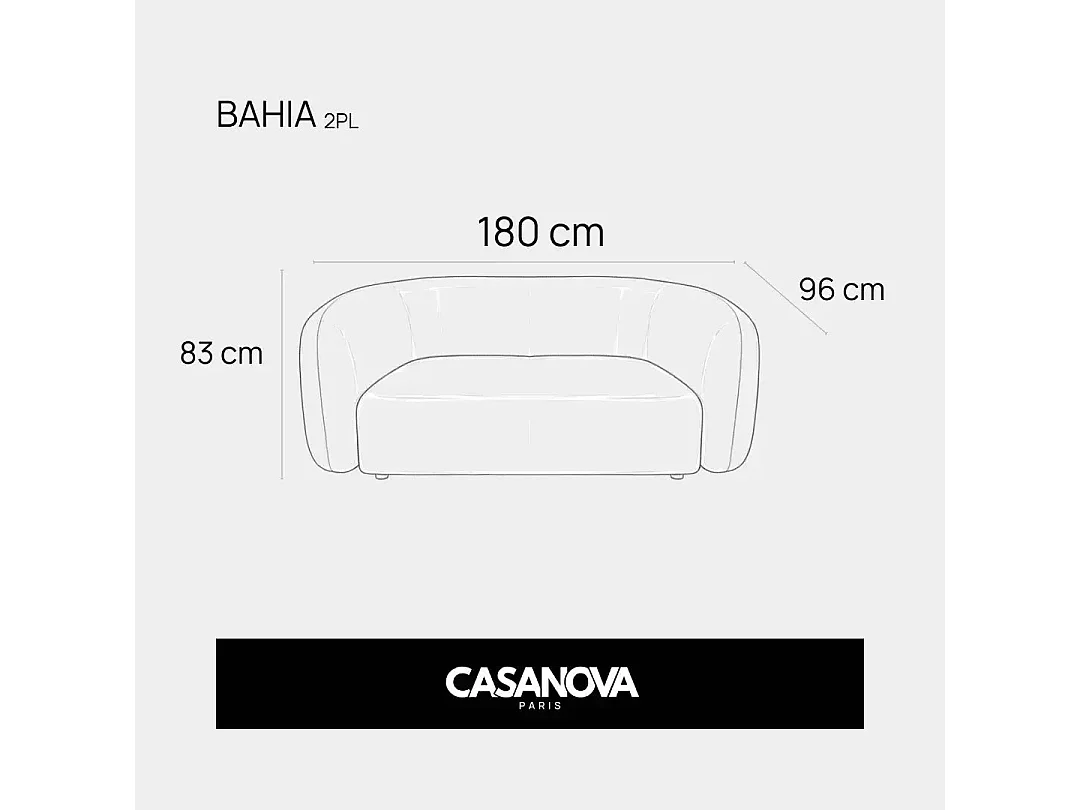 BAHIA - Canapé droit tissu bouclette 2 places - Gris clair