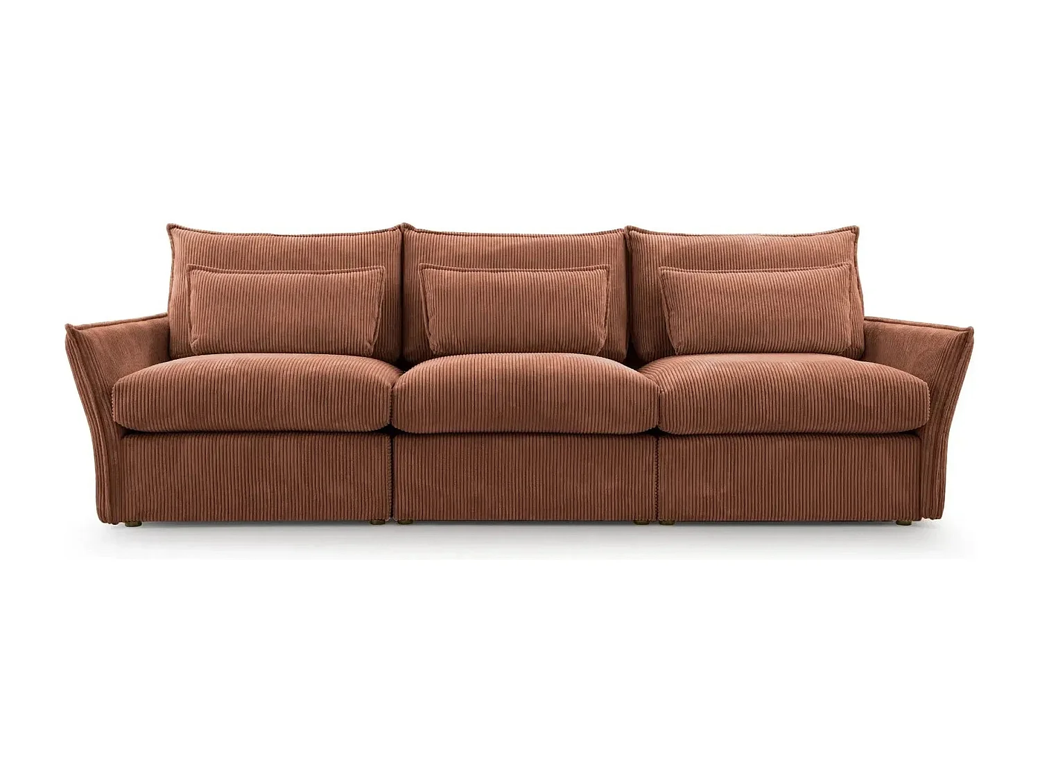 ANGELE - Canapé droit velours côtelé 3 places - Terracotta