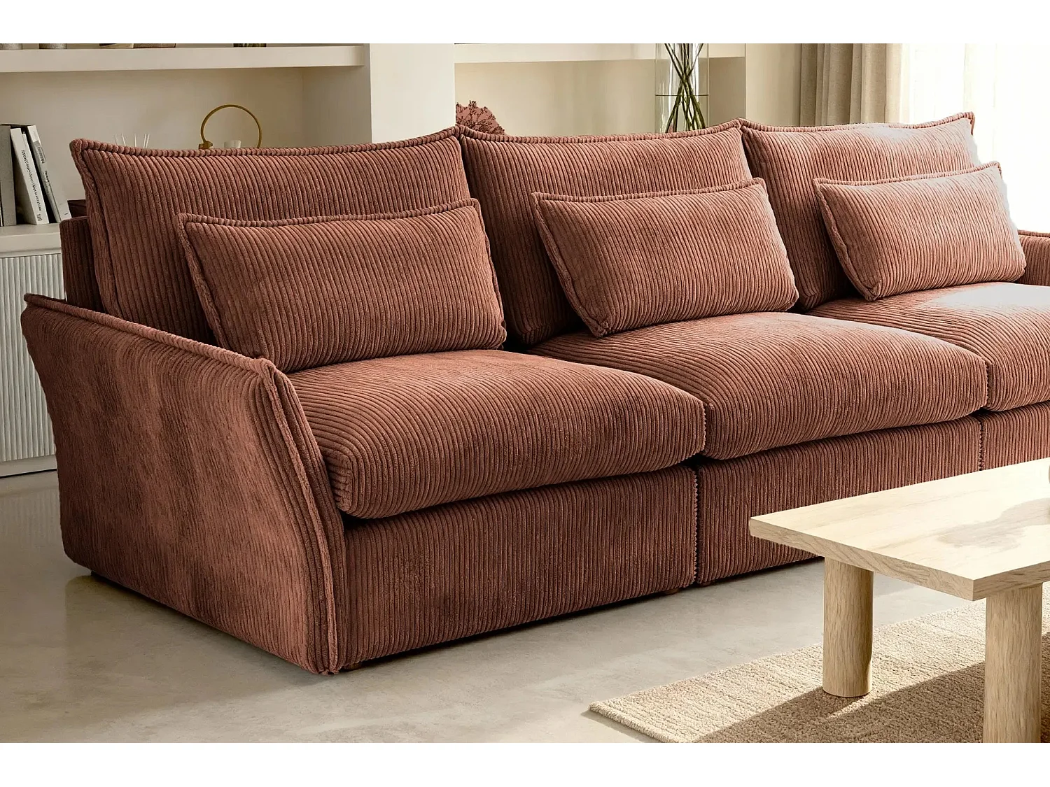 ANGELE - Canapé droit velours côtelé 3 places - Terracotta